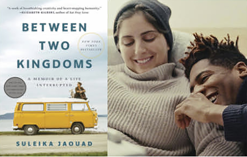 Cover of Two Kingdoms book alongside a photo of author Suleika Jaouad and her husband Jon Batiste.