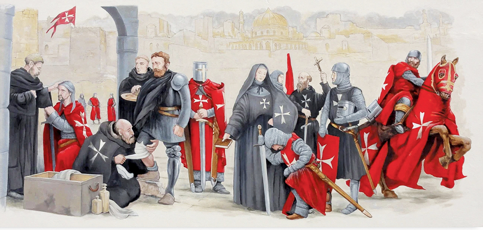 Illustration of knights hospitaller from the Crusades era