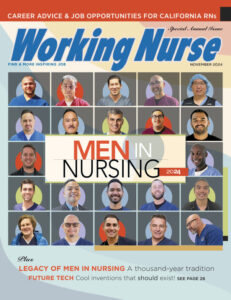 Cover of Men in Nursing issue, with 22 thumbnail photos of male nurses